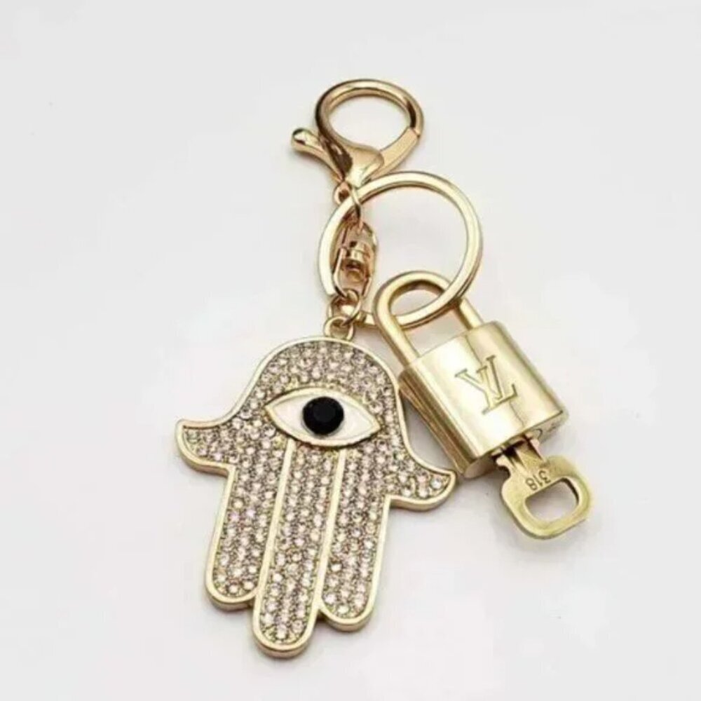 LV Gold Padlock & Key 🔒 Authentic Louis Vuitton Bag Unbranded Evil Eye Charm - Picture 4 of 6